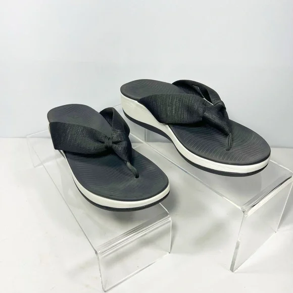 Sketchers Charcoal and White Archfit Sunshine Wedge Flip Flops Womens size 10 - Picture 3 of 9